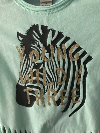 Young Wild & Three Zebra Shirt, Girls 3rd Birthday
